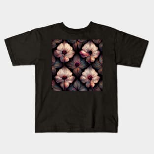 dark flower oil painting repeating pattern Kids T-Shirt